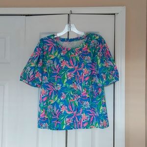 Lilly Pulitzer Rhett Top Formentera Turquoise Keep on Beleafing Size Large